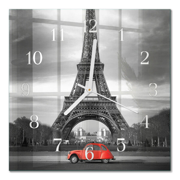 Horloge carrée en verre Voiture de la tour eiffel