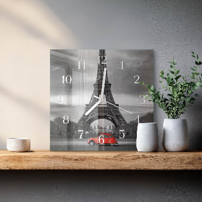 Horloge carrée en verre Voiture de la tour eiffel
