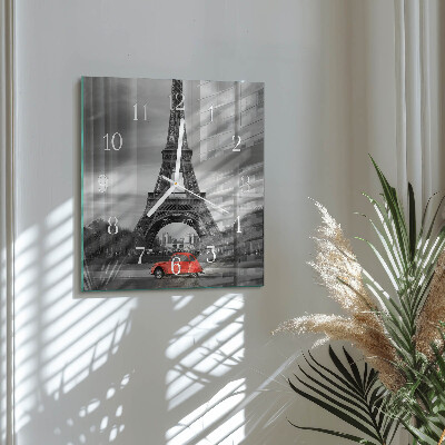 Horloge carrée en verre Voiture de la tour eiffel