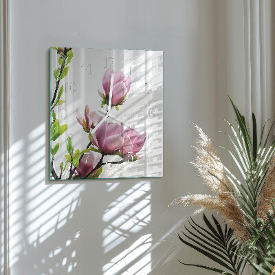 Horloge carrée en verre Fleur de magnolia