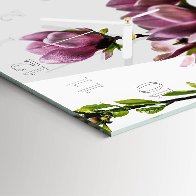 Horloge carrée en verre Fleur de magnolia