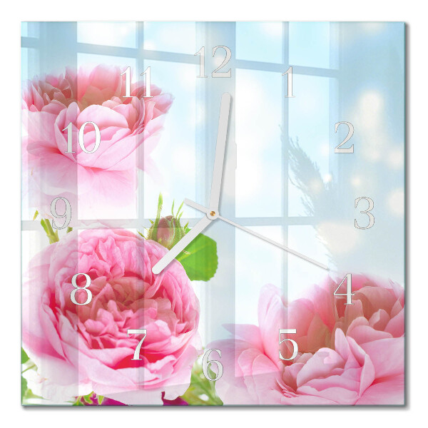Horloge carrée en verre Pivoines