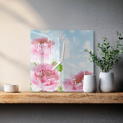 Horloge carrée en verre Pivoines