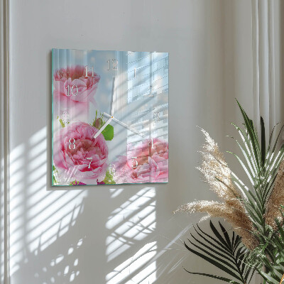 Horloge carrée en verre Pivoines