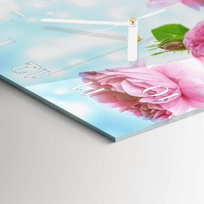 Horloge carrée en verre Pivoines