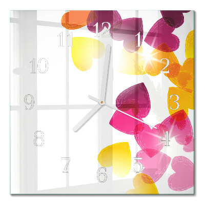 Horloge murale carrée Cœurs colorés
