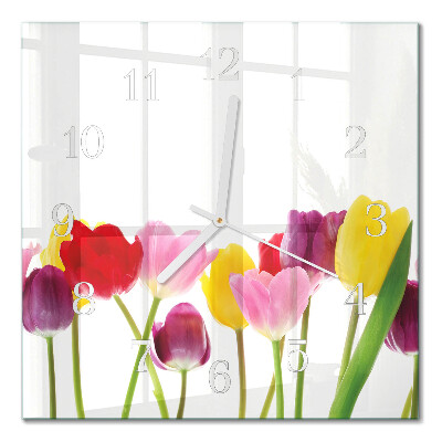 Horloge carrée en verre Tulipes colorées