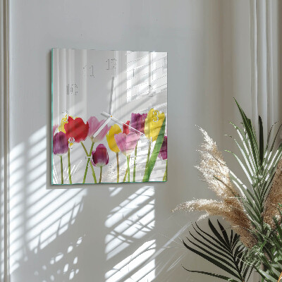 Horloge carrée en verre Tulipes colorées