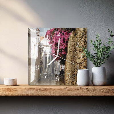 Horloge carrée en verre Allée des fleurs
