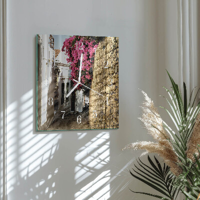 Horloge carrée en verre Allée des fleurs