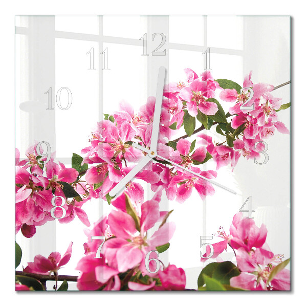 Horloge carrée en verre Fleurs