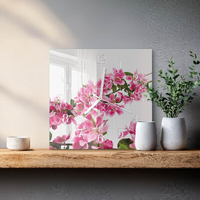 Horloge carrée en verre Fleurs