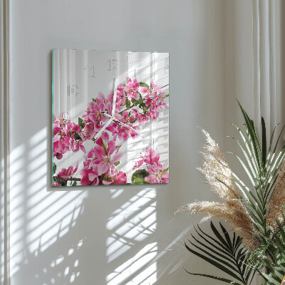 Horloge carrée en verre Fleurs