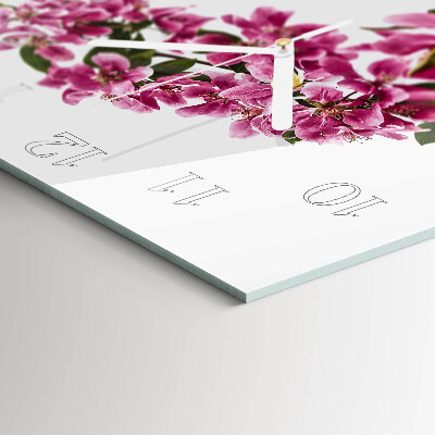 Horloge carrée en verre Fleurs