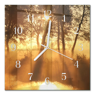 Horloge carrée en verre Arbres dans le brouillard