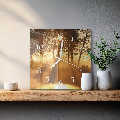 Horloge carrée en verre Arbres dans le brouillard