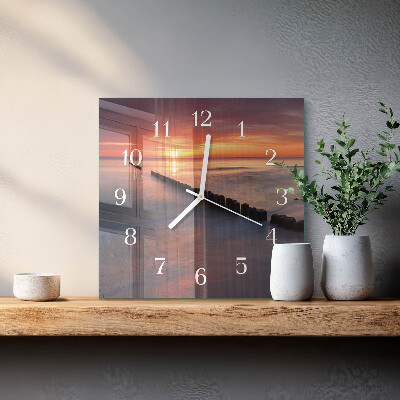 Horloge carrée en verre Soleil de la mer