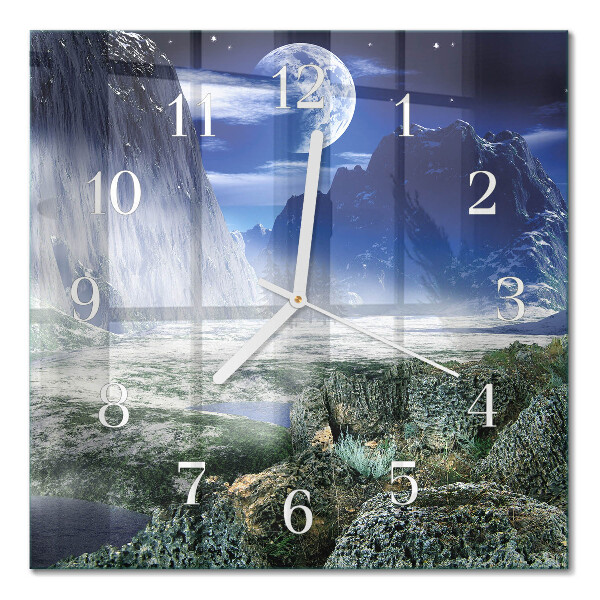 Horloge carrée en verre Lune des montagnes