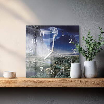 Horloge carrée en verre Lune des montagnes