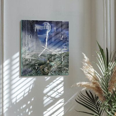 Horloge carrée en verre Lune des montagnes