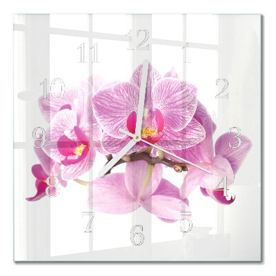 Horloge carrée en verre Orchidées