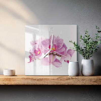 Horloge carrée en verre Orchidées