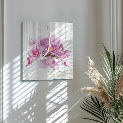 Horloge carrée en verre Orchidées
