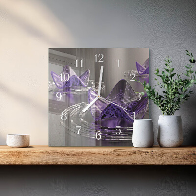 Horloge carrée en verre Fleurs en verre