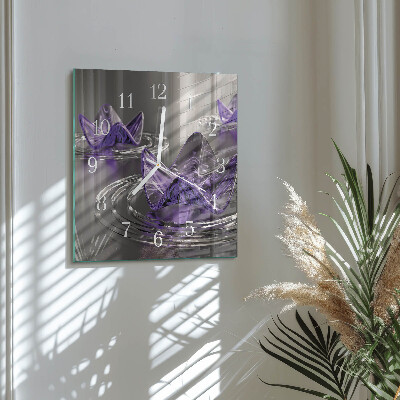 Horloge carrée en verre Fleurs en verre