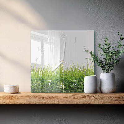 Horloge carrée en verre Herbe