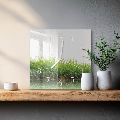 Horloge carrée en verre Herbe