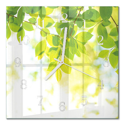 Horloge carrée en verre Feuilles