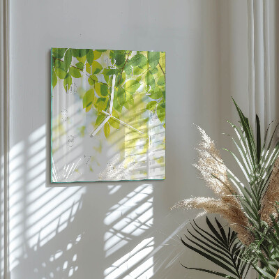 Horloge carrée en verre Feuilles