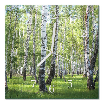 Horloge carrée en verre Forêt de bouleaux