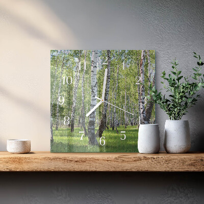 Horloge carrée en verre Forêt de bouleaux