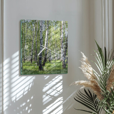 Horloge carrée en verre Forêt de bouleaux