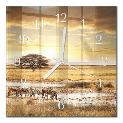 Horloge carrée en verre Zèbres