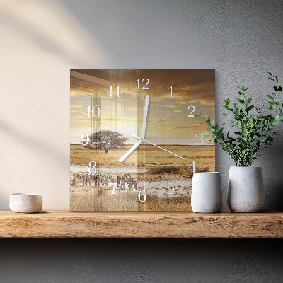 Horloge carrée en verre Zèbres