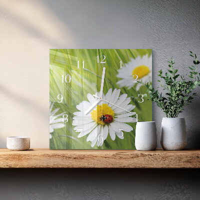 Horloge carrée en verre Marguerites