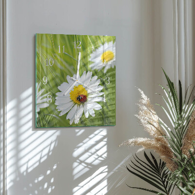 Horloge carrée en verre Marguerites