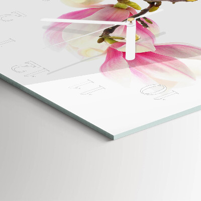 Horloge carrée en verre Fleur de magnolia