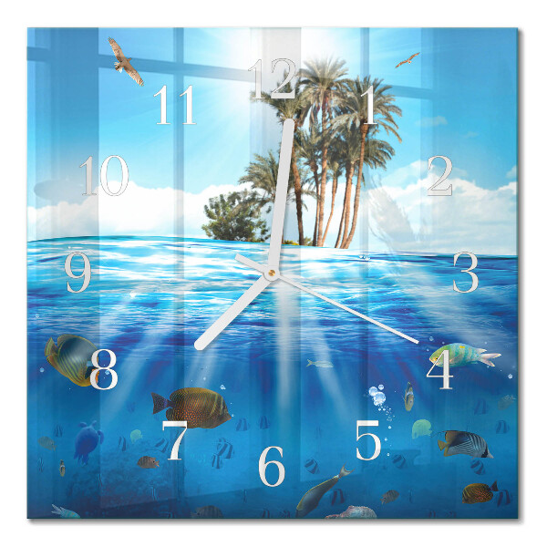 Horloge carrée en verre Île aux poissons