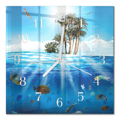 Horloge carrée en verre Île aux poissons