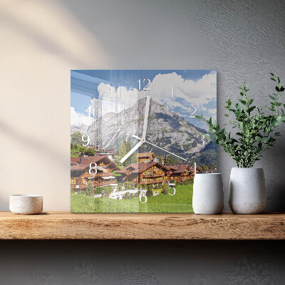 Horloge carrée en verre Montagnes