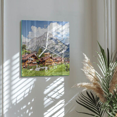 Horloge carrée en verre Montagnes