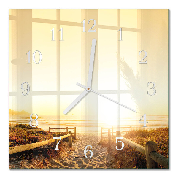 Horloge carrée en verre Chemin de plage
