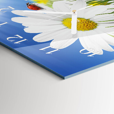 Horloge carrée en verre La fleur et la coccinelle
