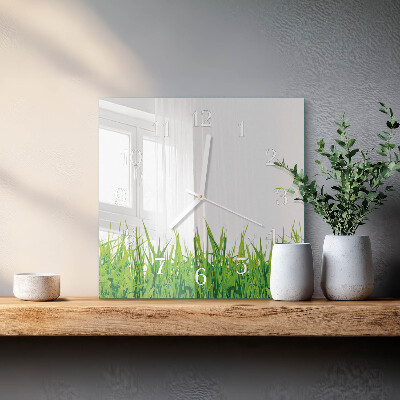 Horloge carrée en verre Herbe