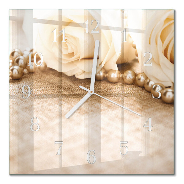 Horloge carrée en verre Roses vintage sépia