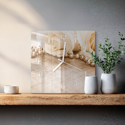 Horloge carrée en verre Roses vintage sépia
